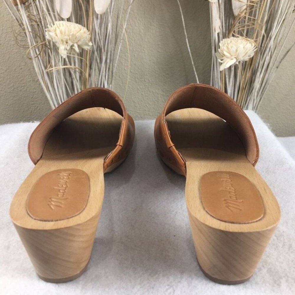Madewell Womens Brown Leather Evelyn Wood Slide Clog sz 6.5 - Picture 3 of 10